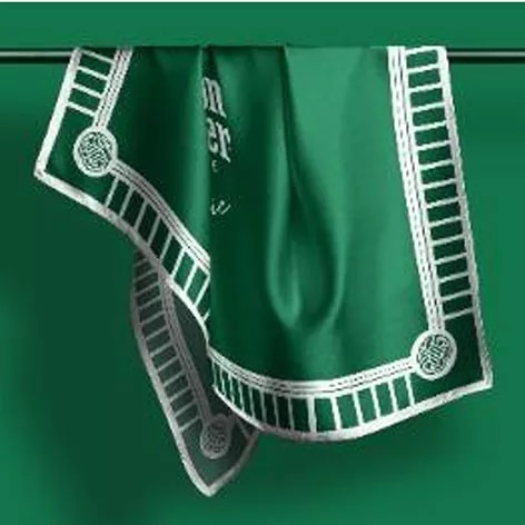 Green Maison Perrier scarf with white Art Deco border design
