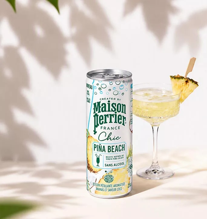 Maison Perrier Chic Piña Beach alcohol-free pineapple drink with cocktail glass